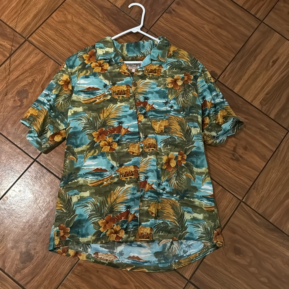 Blue Hawaii Hawaiian Islands Tropical Button Down Shirt L